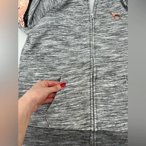 Victoria secret pink sequin logo cozy zip up hoodie M casual everyday campuswear - Picture 12 of 16